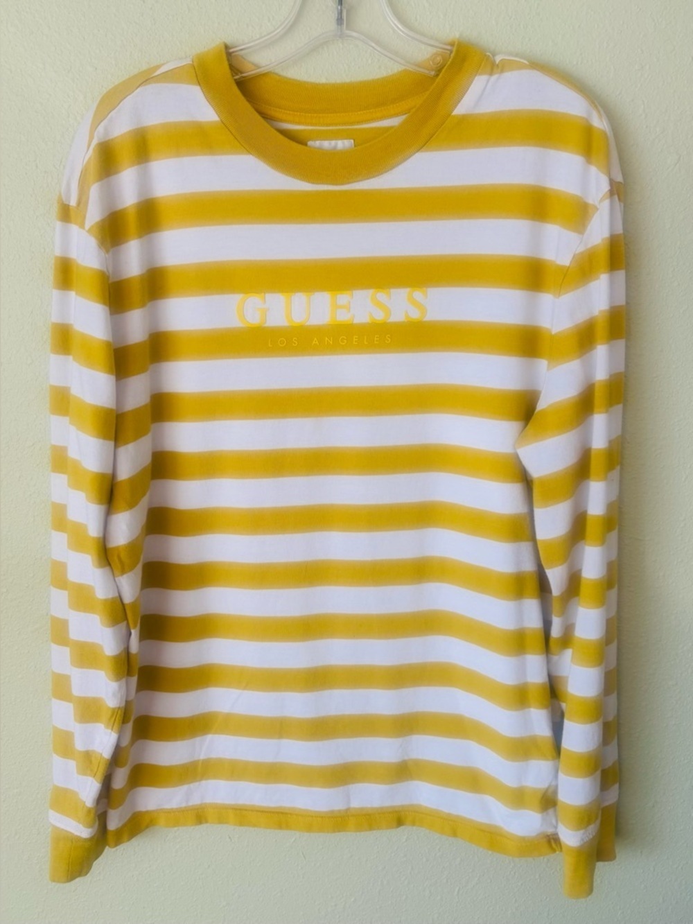 Guess Originals Yellow & White Striped Long Sleeved Shirt Size: Medium